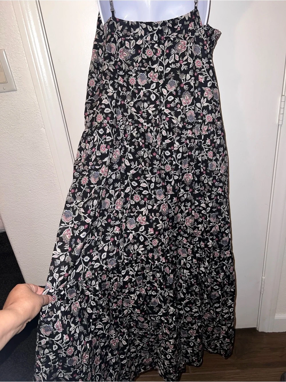 Abercrombie & Fitch Black Floral Maxi Dress with Pink Accents